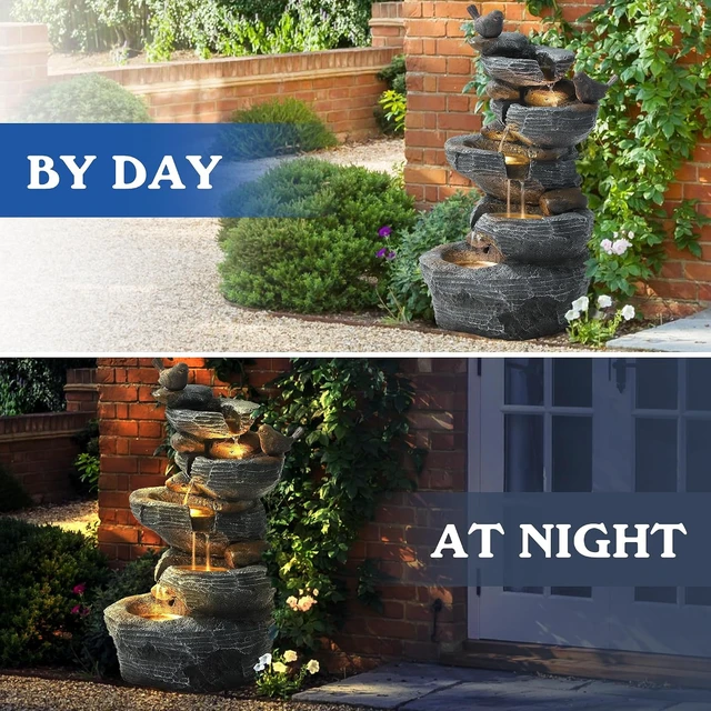 Alt view image 5 of 7 - 5-Tier Cascading Rock Water Fountain Outdoor Waterfall Fountain