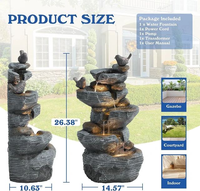 Alt view image 6 of 7 - 5-Tier Cascading Rock Water Fountain Outdoor Waterfall Fountain