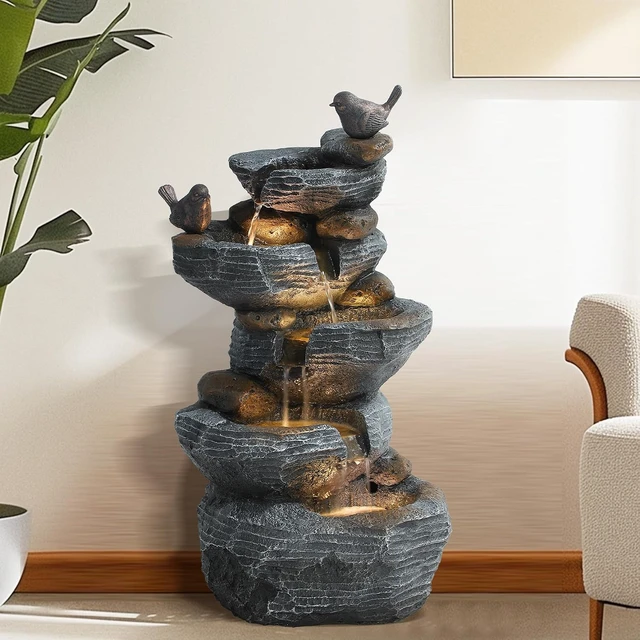 Alt view image 7 of 7 - 5-Tier Cascading Rock Water Fountain Outdoor Waterfall Fountain