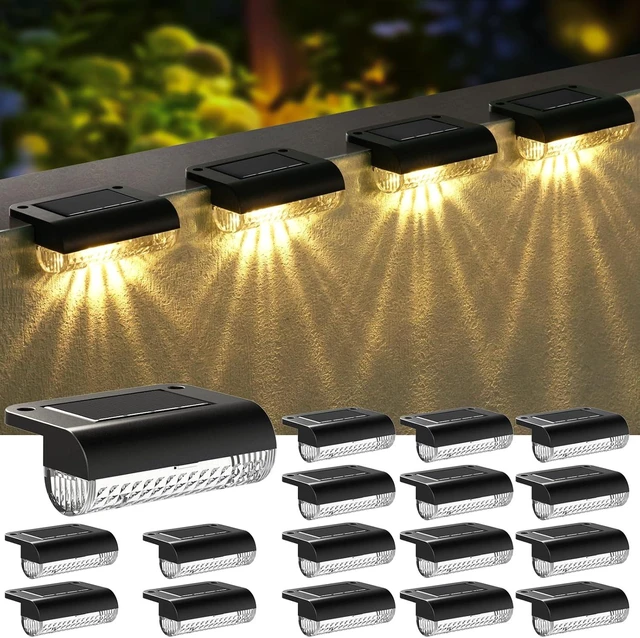 Main image of Solar Step Lights Outdoor Waterproof Deck Lighting for Patio, Fence, Stairs, Post, Railing, Yard & Garden (Warm White, 16 Pack)