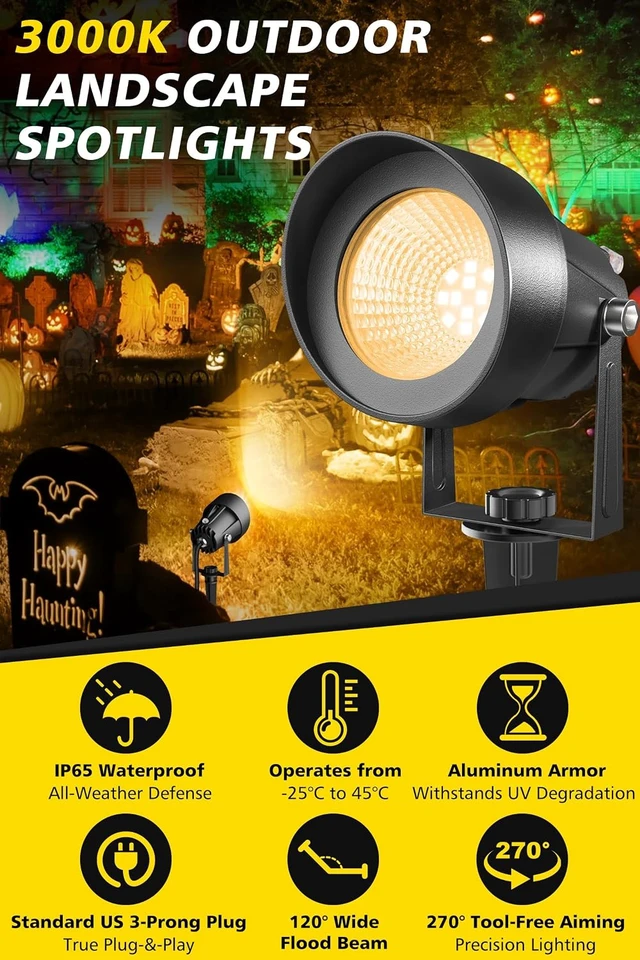 Alt view image 2 of 7 - 2 Pack Dusk to Dawn Warm White Landscape Spotlights