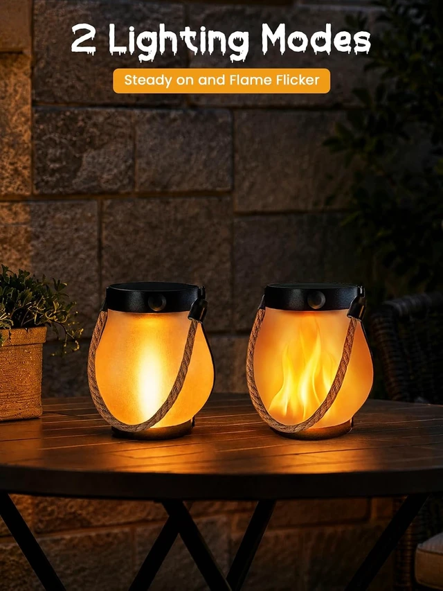 Alt view image 3 of 7 - 4 Pack Waterproof Solar Lanterns Outdoor Hanging Flame Halloween Lights