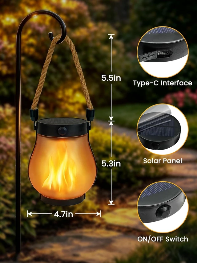 Alt view image 4 of 7 - 4 Pack Waterproof Solar Lanterns Outdoor Hanging Flame Halloween Lights