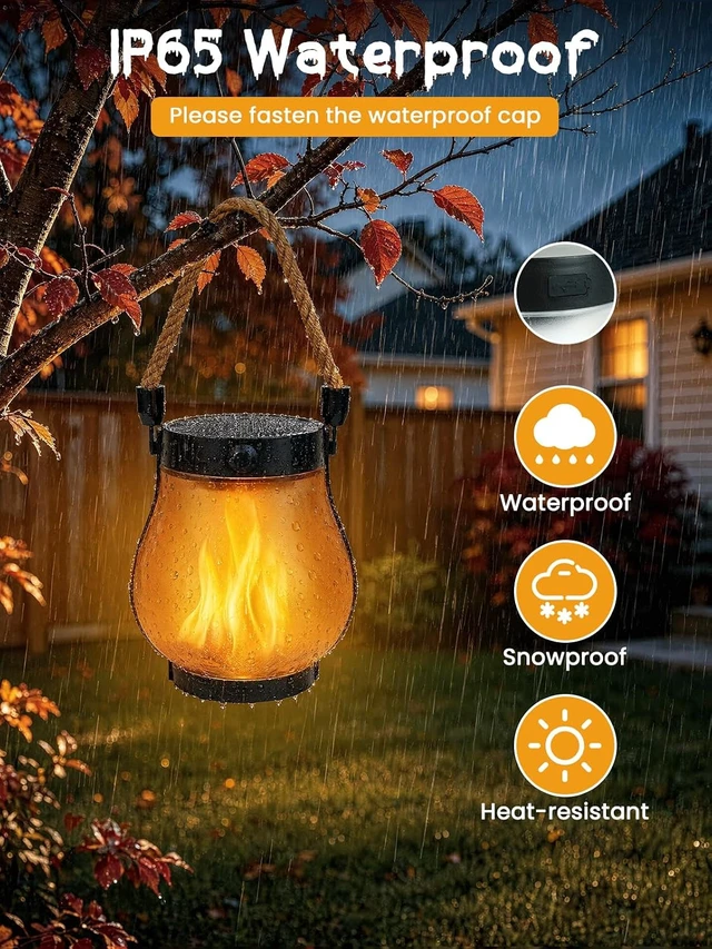 Alt view image 5 of 7 - 4 Pack Waterproof Solar Lanterns Outdoor Hanging Flame Halloween Lights