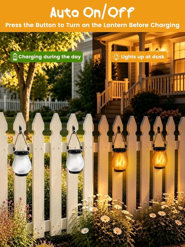 Alt view image 7 of 7 - 4 Pack Waterproof Solar Lanterns Outdoor Hanging Flame Halloween Lights