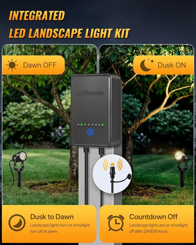 Alt view image 2 of 7 - All-in-One LED Low Voltage Landscape Lighting Kit 12-Pack Waterproof 3000K Spotlights with Transformer, 100FT Wire & Connectors, W02LK06