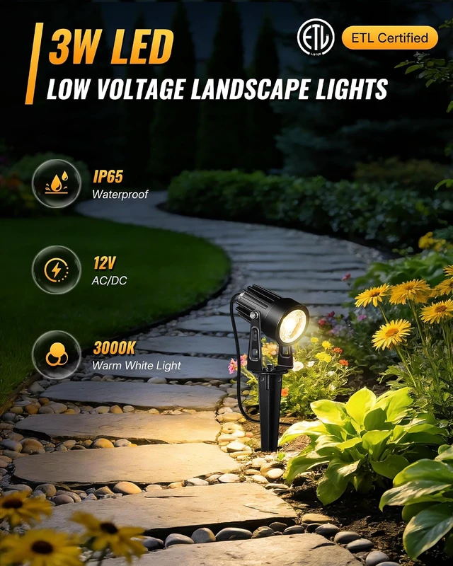 Alt view image 4 of 7 - All-in-One LED Low Voltage Landscape Lighting Kit 12-Pack Waterproof 3000K Spotlights with Transformer, 100FT Wire & Connectors, W02LK06