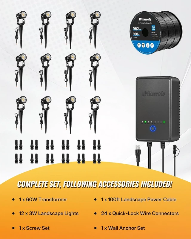Alt view image 6 of 7 - All-in-One LED Low Voltage Landscape Lighting Kit 12-Pack Waterproof 3000K Spotlights with Transformer, 100FT Wire & Connectors, W02LK06