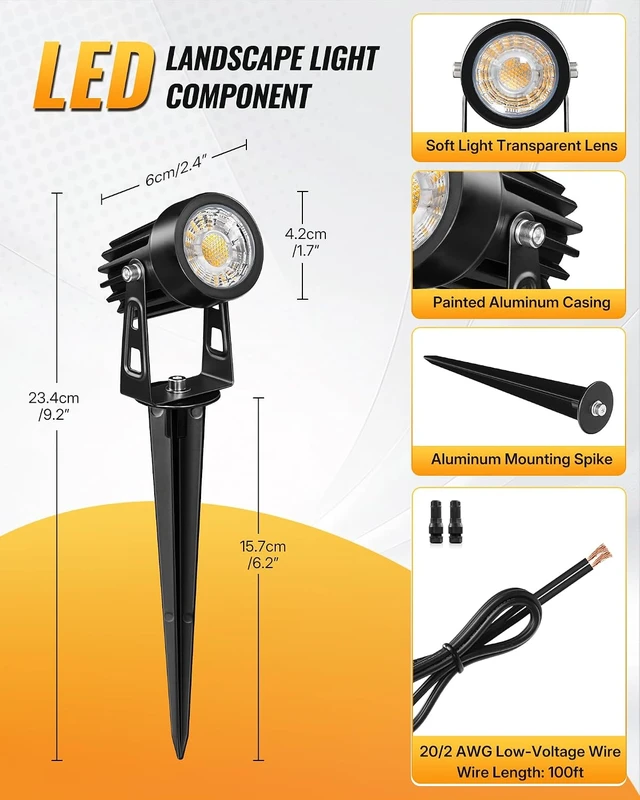 Alt view image 7 of 7 - All-in-One LED Low Voltage Landscape Lighting Kit 12-Pack Waterproof 3000K Spotlights with Transformer, 100FT Wire & Connectors, W02LK06