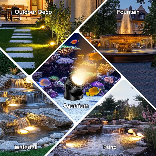 Alt view image 3 of 7 - 4-in-1 Warm White Underwater Pond Lights IP68 Waterproof LED Landscape Spotlights for Pond, Garden, Patio, Fountain, Pool, Waterfall (4 Head Lamps)