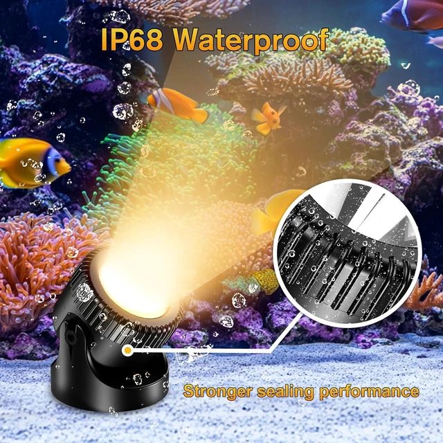Alt view image 5 of 7 - 4-in-1 Warm White Underwater Pond Lights IP68 Waterproof LED Landscape Spotlights for Pond, Garden, Patio, Fountain, Pool, Waterfall (4 Head Lamps)