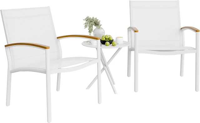 Main image of 3-Piece Patio Bistro Set Outdoor Textilene Conversation Chairs with Table for Lawn, Garden, Balcony (White)
