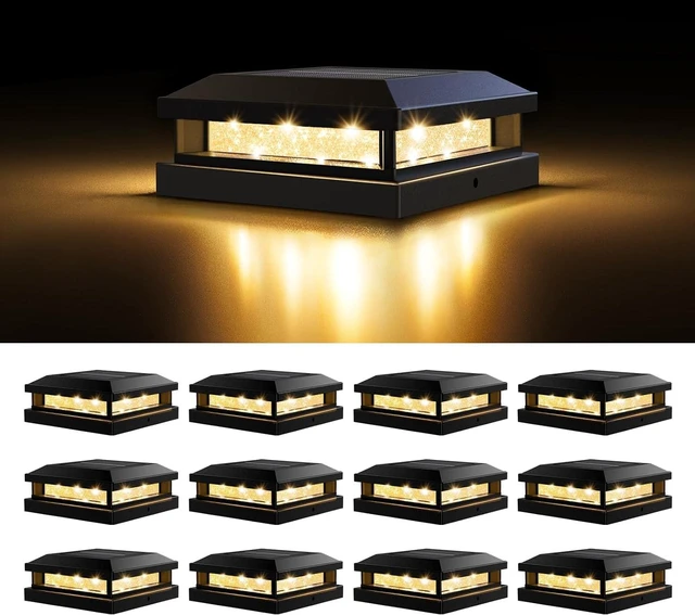 Main image of 12-Pack Black Solar Post Cap Lights Outdoor for 4x4 5x5 Posts