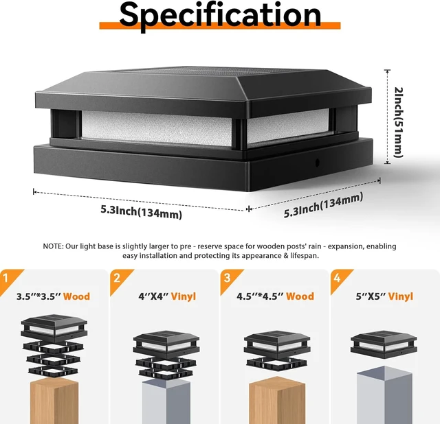 Alt view image 2 of 7 - 12-Pack Black Solar Post Cap Lights Outdoor for 4x4 5x5 Posts