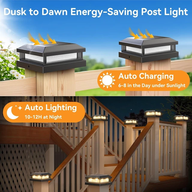Alt view image 4 of 7 - 12-Pack Black Solar Post Cap Lights Outdoor for 4x4 5x5 Posts