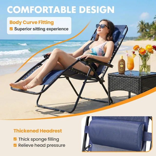 Alt view image 4 of 7 - Set of 2 Zero Gravity Folding Lounge Recliner Chairs