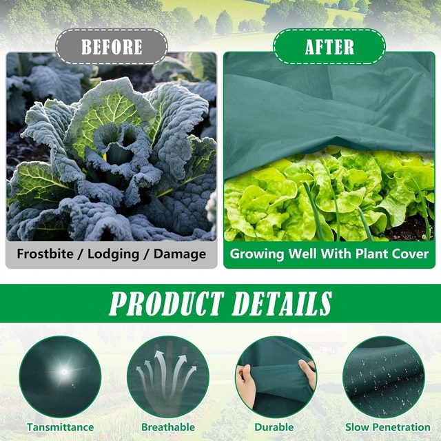 Alt view image 3 of 7 - 10X50 Ft Plant Cover Freeze Protection 1.9oz/Yd² Thick Frost Cloth Blanket