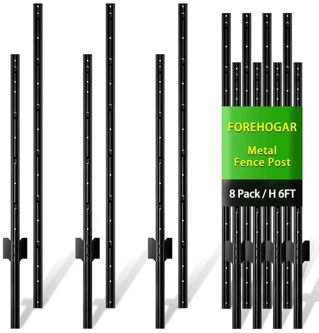 Main image of 8-Pack 6 ft Black Metal Fence Posts Splicing T Posts for Wire Fencing