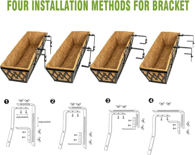 Alt view image 5 of 7 - 2 Pack 24 Inch Window Box Planters Black Railing Planter with Adjustable Brackets & Coco Liners for Porch, Fence, Patio, Balcony