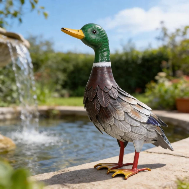 Main image of Handmade Iron Metal Duck Garden Statue Life-Size Mallard Indoor Outdoor Decor