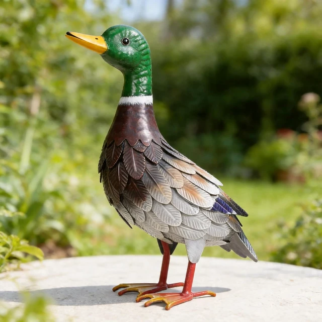 Alt view image 3 of 7 - Handmade Iron Metal Duck Garden Statue Life-Size Mallard Indoor Outdoor Decor