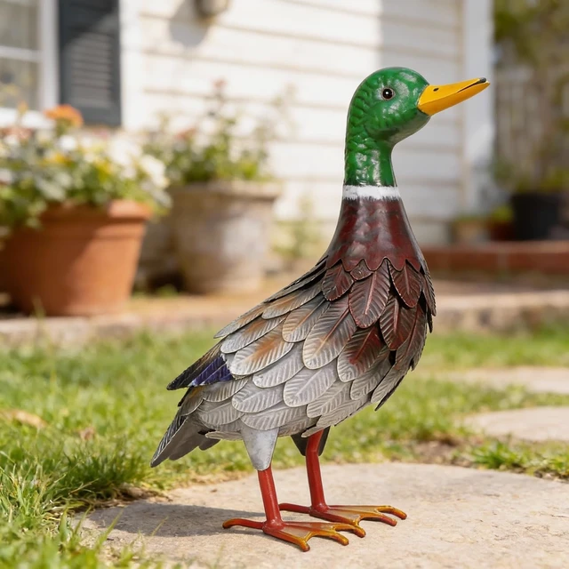 Alt view image 4 of 7 - Handmade Iron Metal Duck Garden Statue Life-Size Mallard Indoor Outdoor Decor