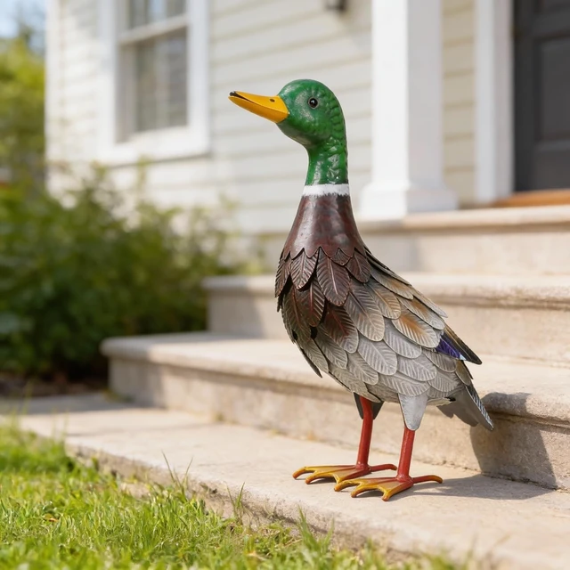 Alt view image 5 of 7 - Handmade Iron Metal Duck Garden Statue Life-Size Mallard Indoor Outdoor Decor