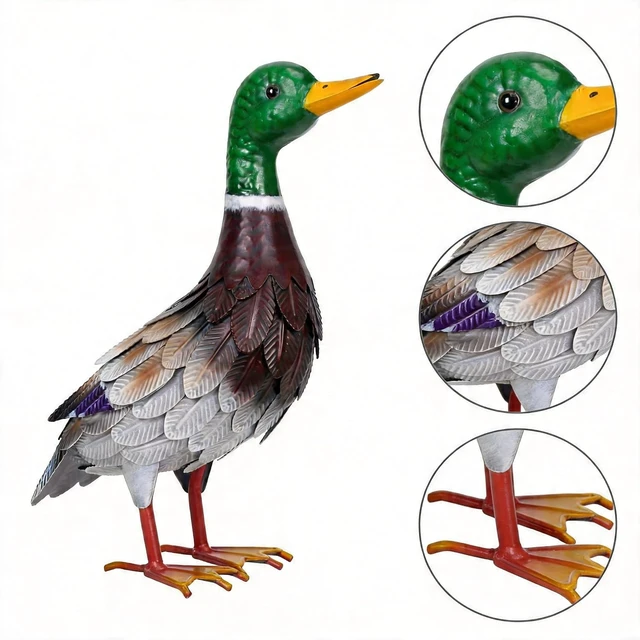 Alt view image 6 of 7 - Handmade Iron Metal Duck Garden Statue Life-Size Mallard Indoor Outdoor Decor