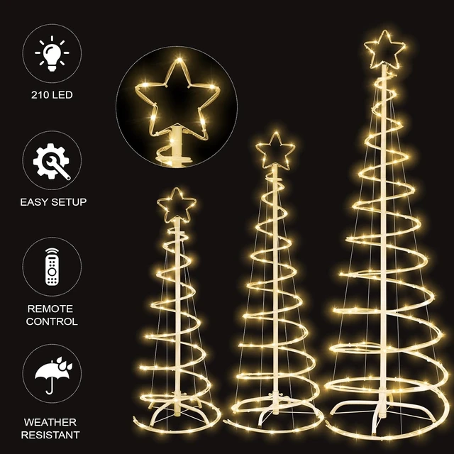 Alt view image 4 of 7 - 3 Packs Lighted Christmas Spiral Tree, 3/4/5 FT Collapsible Xmas Tree with Metal Stakes for Indoor & Outdoor Yard, Porch, Garden (Warm White, 3-4-5 FT)
