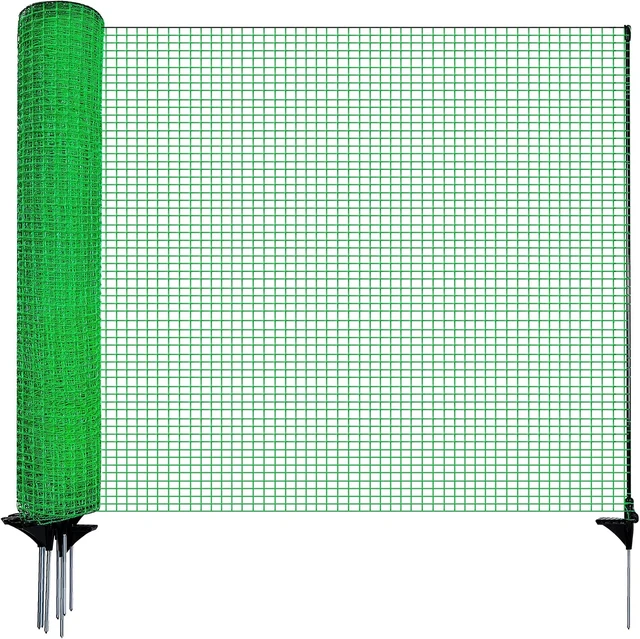 Alt view image 2 of 7 - Temporary Fence with Step-in Stakes, 3'x50' Plastic Mesh Safety Barrier with Fiberglass Posts & Windbreak Rope for Dog, Snow, Garden, Backyard