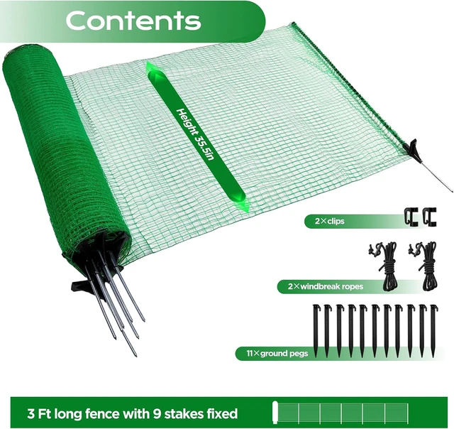 Alt view image 3 of 7 - Temporary Fence with Step-in Stakes, 3'x50' Plastic Mesh Safety Barrier with Fiberglass Posts & Windbreak Rope for Dog, Snow, Garden, Backyard