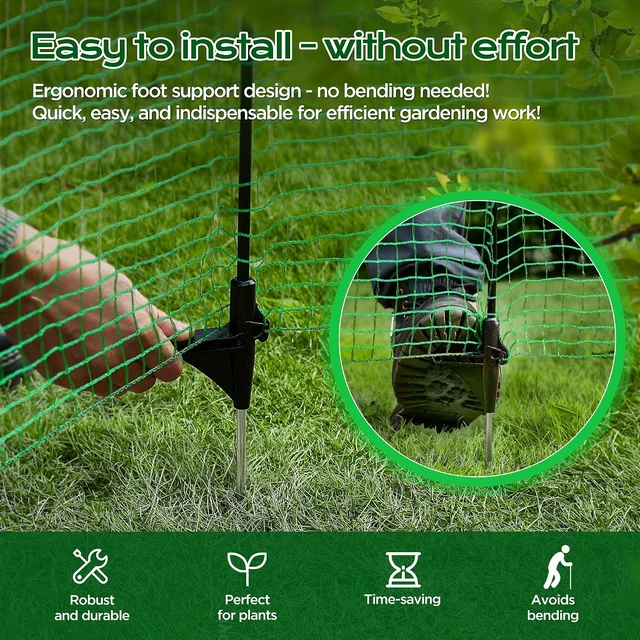 Alt view image 4 of 7 - Temporary Fence with Step-in Stakes, 3'x50' Plastic Mesh Safety Barrier with Fiberglass Posts & Windbreak Rope for Dog, Snow, Garden, Backyard