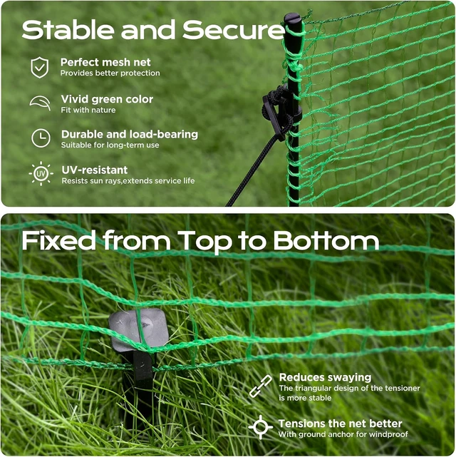 Alt view image 6 of 7 - Temporary Fence with Step-in Stakes, 3'x50' Plastic Mesh Safety Barrier with Fiberglass Posts & Windbreak Rope for Dog, Snow, Garden, Backyard