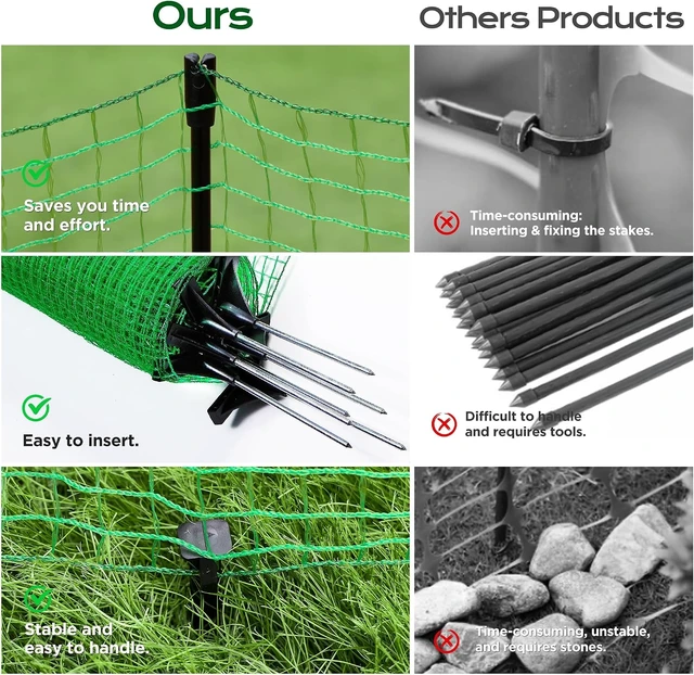 Alt view image 7 of 7 - Temporary Fence with Step-in Stakes, 3'x50' Plastic Mesh Safety Barrier with Fiberglass Posts & Windbreak Rope for Dog, Snow, Garden, Backyard