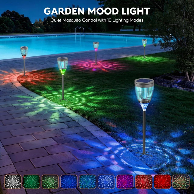 Alt view image 3 of 7 - Outdoor Solar Bug Zapper Mosquito Zapper with Flame Light & RGB Projector