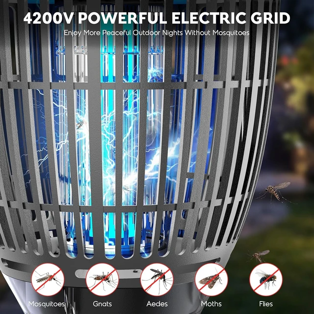Alt view image 5 of 7 - Outdoor Solar Bug Zapper Mosquito Zapper with Flame Light & RGB Projector