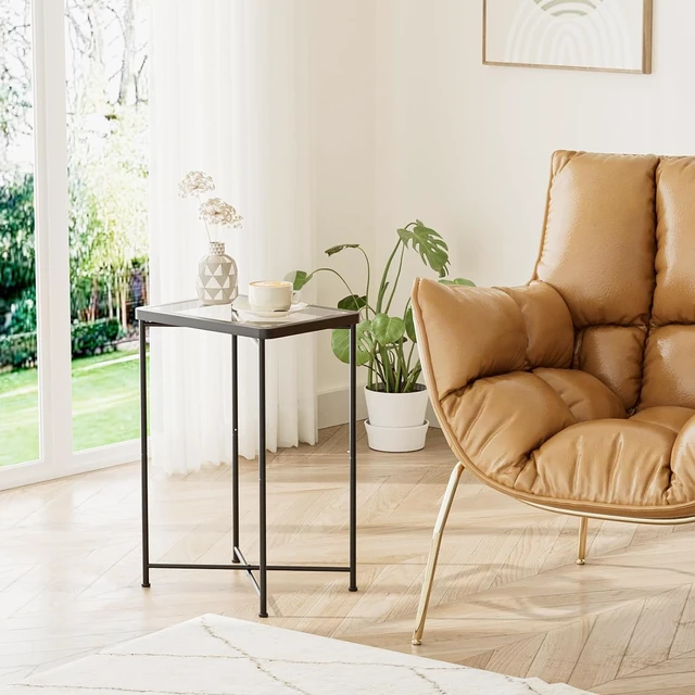 Alt view image 5 of 7 - Set of 2 Black Small Side Tables with Glass Top & Metal Frame Mini End Table for Living Room, Bedroom, Patio, Small Space