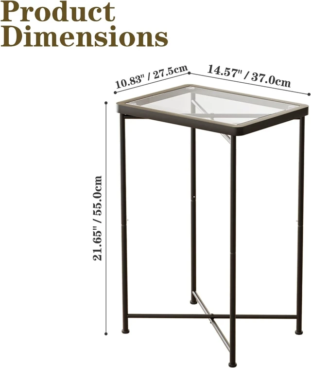 Alt view image 3 of 7 - Set of 2 Black Small Side Tables with Glass Top & Metal Frame Mini End Table for Living Room, Bedroom, Patio, Small Space