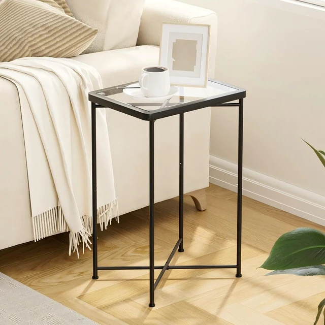 Alt view image 4 of 7 - Set of 2 Black Small Side Tables with Glass Top & Metal Frame Mini End Table for Living Room, Bedroom, Patio, Small Space