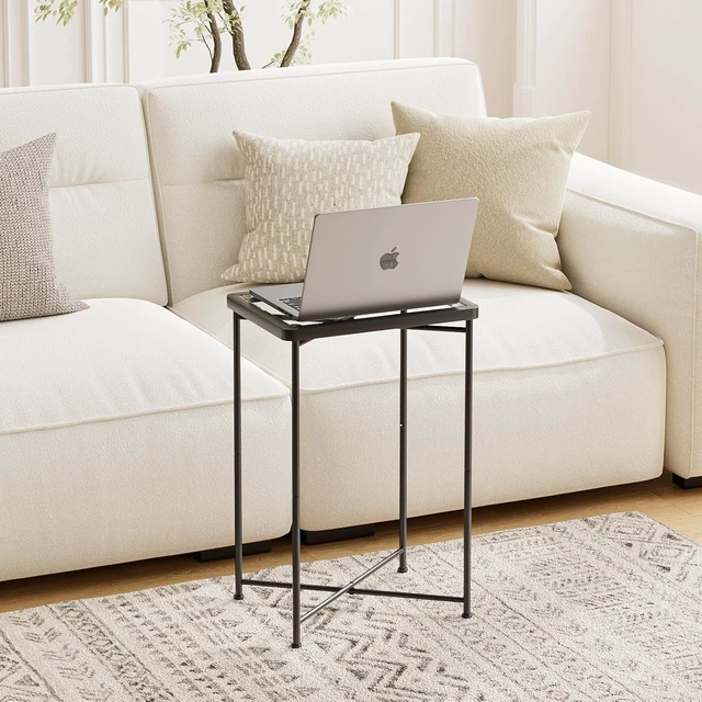 Alt view image 7 of 7 - Set of 2 Black Small Side Tables with Glass Top & Metal Frame Mini End Table for Living Room, Bedroom, Patio, Small Space