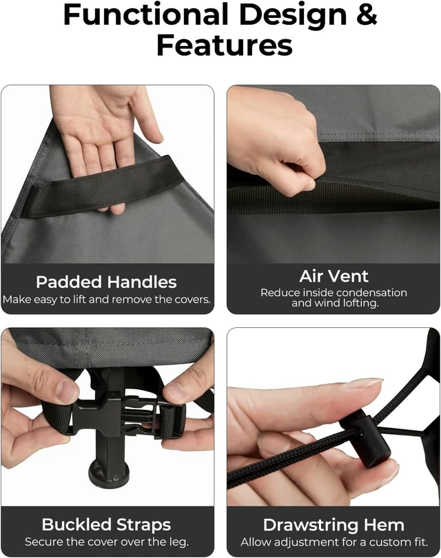 Alt view image 6 of 7 - 3-Piece Waterproof Patio Furniture Cover Set 600D Heavy Duty Grey Lawn Furniture Covers