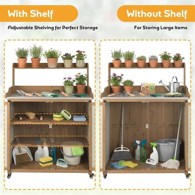 Alt view image 5 of 7 - Potting Bench with Wheels & Storage Mobile Outdoor Garden Cabinet