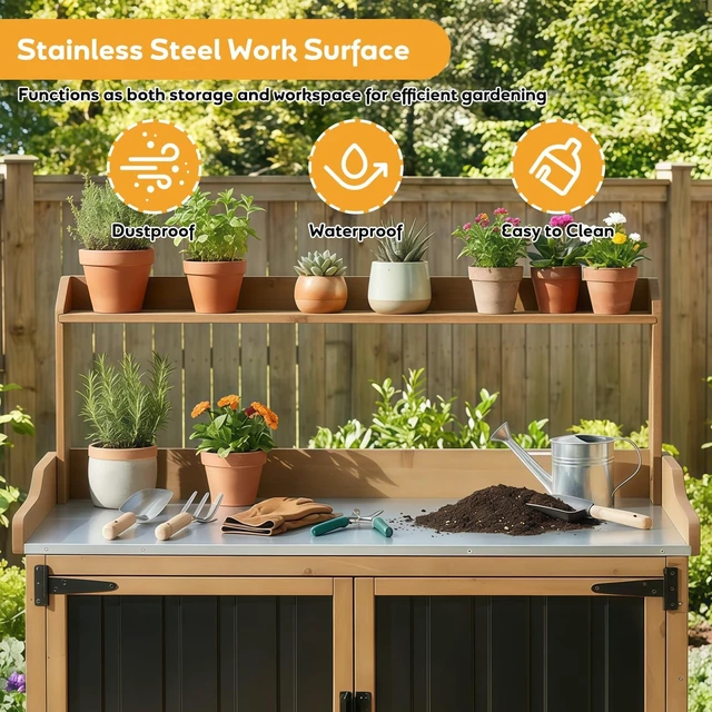 Alt view image 4 of 7 - Potting Bench with Wheels & Storage Mobile Outdoor Garden Cabinet