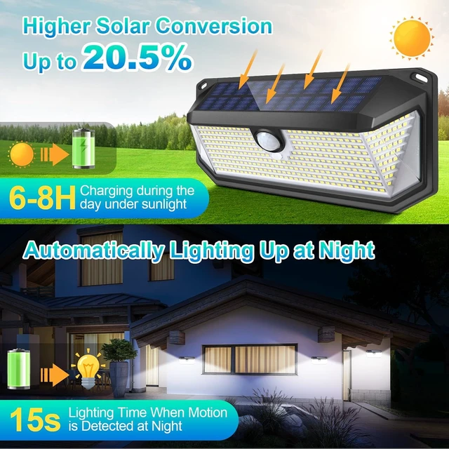 Alt view image 4 of 7 - 4-Pack Super Bright 388 LED Solar Security Lights Outdoor Motion Sensor, Reflector & 3 Modes, Waterproof Wall Lights for Patio, Deck, Fence, Garage