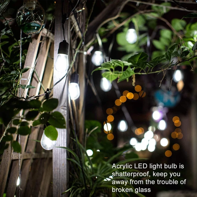Alt view image 2 of 6 - 60ft Cool White LED Outdoor String Lights Waterproof Festoon with 20 Hanging Sockets & Shatterproof Bulbs for Backyard, Garden, Patio, Pergola, Gazebo, Bistro, Party