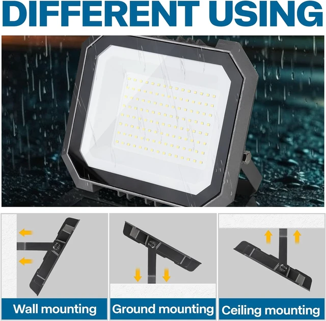 Alt view image 5 of 7 - 2 Pack 100W LED Flood Lights Outdoor 10000LM Outside Work Light