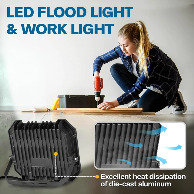 Alt view image 6 of 7 - 2 Pack 100W LED Flood Lights Outdoor 10000LM Outside Work Light