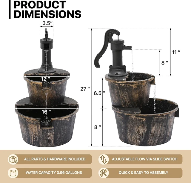 Alt view image 2 of 7 - 27" Tall Bronze Outdoor Water Fountain, 11 L Capacity