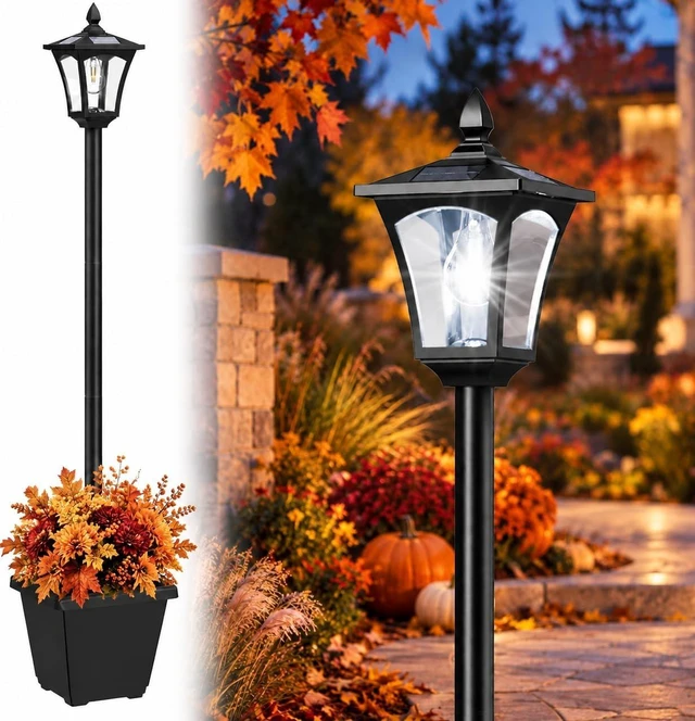 Main image of 64 Inch Solar Lamp Post Light with Planter, Cool White Pole Light