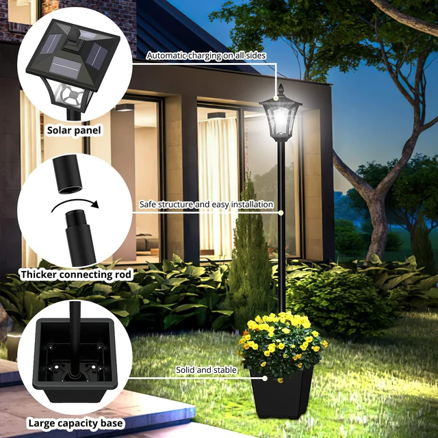 Alt view image 4 of 7 - 64 Inch Solar Lamp Post Light with Planter, Cool White Pole Light